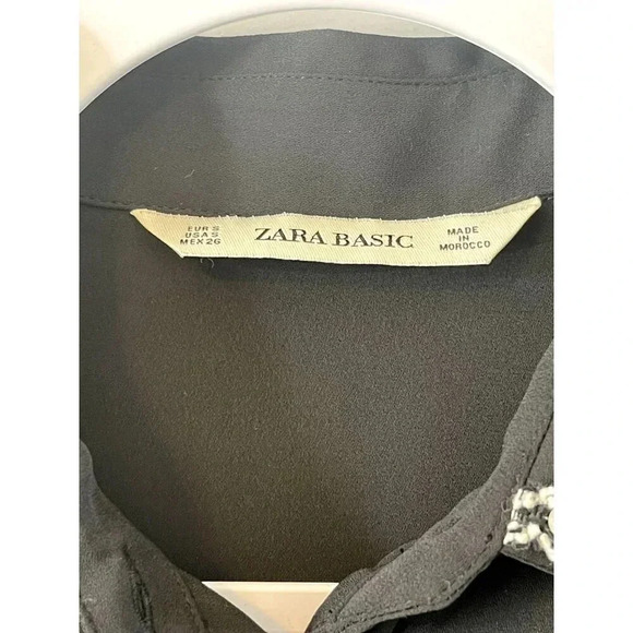 Zara Basic Women's Black Button-Up Shirt Pearl Detail Long Sleeve Size Small - Picture 7 of 7